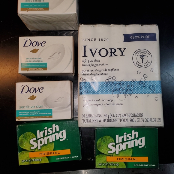 16 bars unopened soap, 10  IVORY, 4  Dove, 2  Irish Spring+ 1 new soap box - Picture 3 of 8